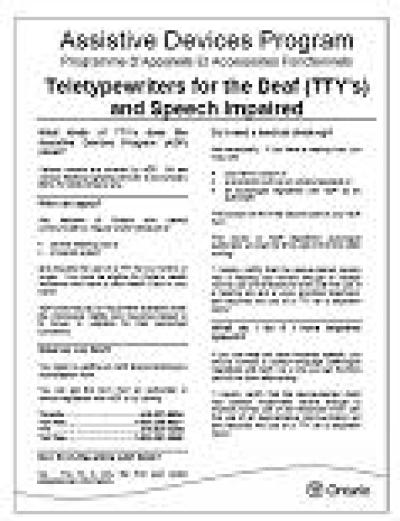 Image of the cover of publication titled  Assistive Devices Program: Teletypewriters for the Deaf (TTY