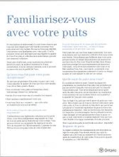 Image of the cover of publication titled  Familiarisez-vous avec votre puits