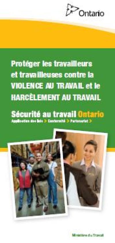 Image of the cover of publication titled  Protéger les travailleurs et travailleuses contre la violence au travail et le harcèlement au travail