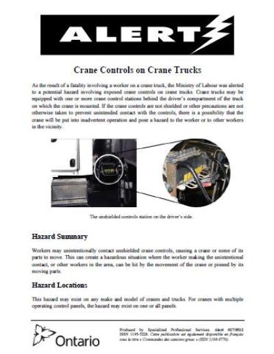 Image de la couverture de la publication intitulée Alert A27 - Crane Controls on Crane Trucks