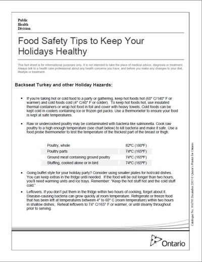 Food Safety Tips to Keep Your Holidays H – Publications Ontario