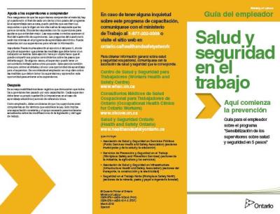 Image of the cover of publication titled  Health & Safety at Work - Prevention Starts Here: An Employer Guide to Supervisor Health and Safety Awareness in 5 Steps