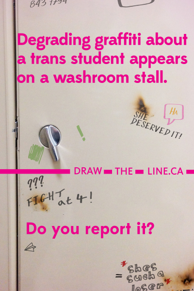 Image of the cover of publication titled  35 - Degrading graffiti about a trans student appears on a washroom stall