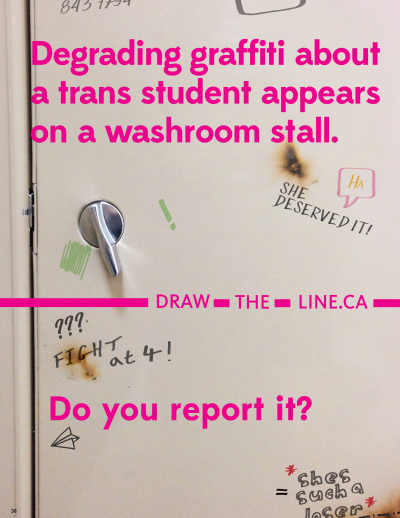 Image of the cover of publication titled  36 - Degrading graffiti about a trans student appears on a washroom stall