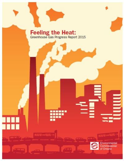 Image de la couverture de la publication intitulée Feeling the Heat: Greenhouse Gas Progress Report; 2015
