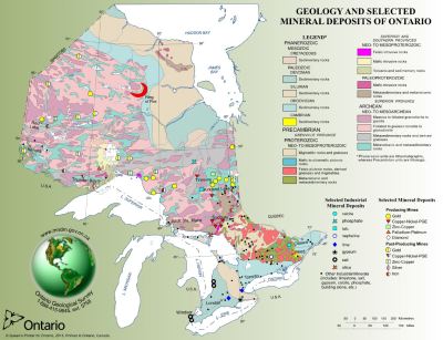 Image of the cover of publication titled  Geology and selected mineral deposits of Ontario & Quaternary Geology