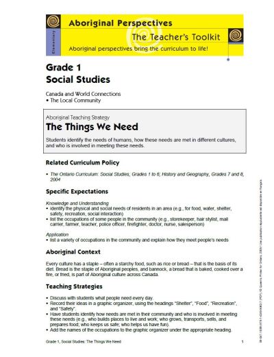 Image of the cover of publication titled  Grade 1 Social Studies