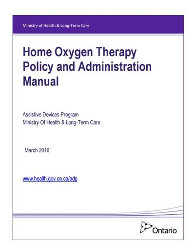 Image of the cover of publication titled  Home Oxygen Therapy Policy and Administration Manual