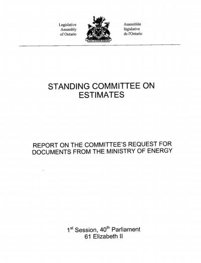 Image of the cover of publication titled  Standing Committee on Estimates - Report on the Committee