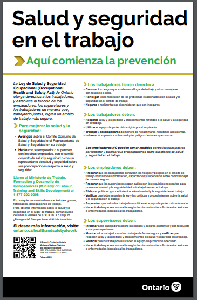 Image of the cover of publication titled  Health & Safety at Work - Prevention Starts Here 2020 (Spanish Online)