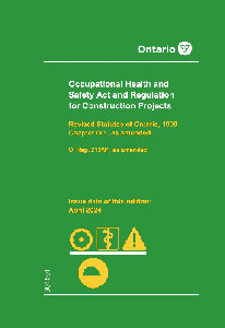 Image de la couverture de la publication intitulée Occupational Health and Safety Act (OHSA) and Regulation for Construction Projects, R213/91; April 2024
