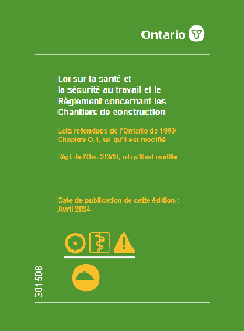 Image de la couverture de la publication intitulée Loi sur la santé et la sécurité au travail et le Règlement concernant les Chantiers de construction; avril 2024