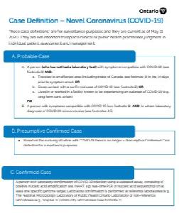 Image of the cover of publication titled   Case Definition - Novel Coronavirus (COVID-19).