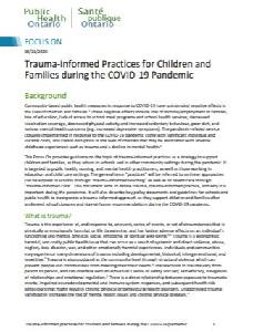Image of the cover of publication titled Trauma-informed Practices for Children and Families during the COVID-19 Pandemic