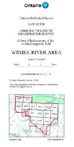 Image of the cover of publication titled    Airborne magnetic gradiometer survey, colour-filled contours of the residual magnetic field, Winisk River area (Map 82 544)