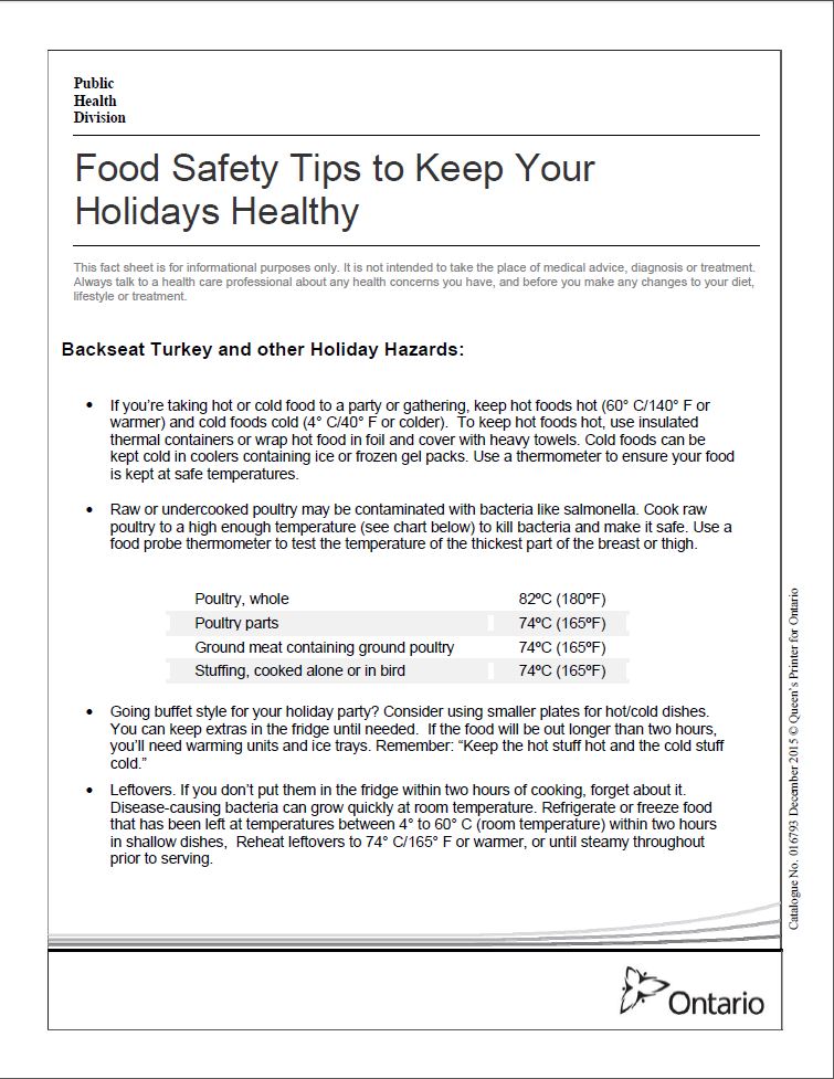 Food Safety Tips to Keep Your Holidays H Publications Ontario