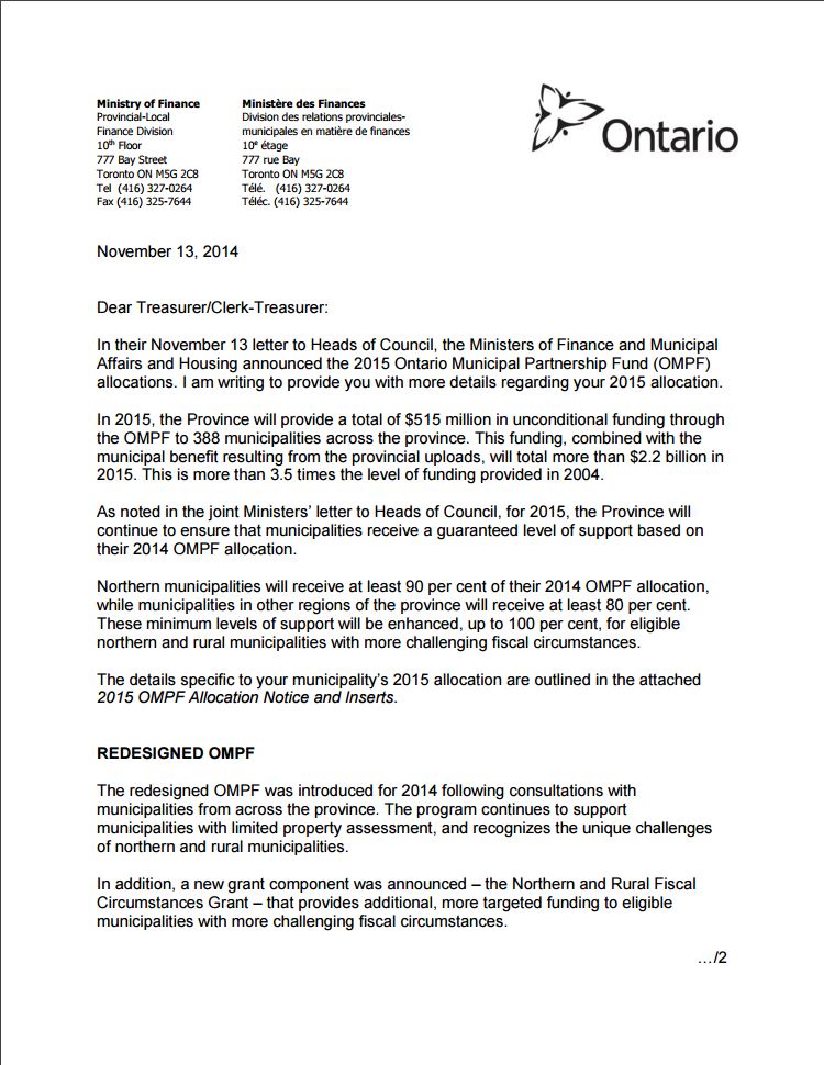 November 13 letter to Heads of Council – Publications Ontario